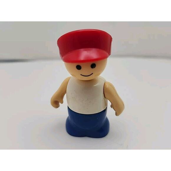 Vintage Shelcore Playmates Little People Man with Red Hat Blue Pants EUC - Picture 1 of 5